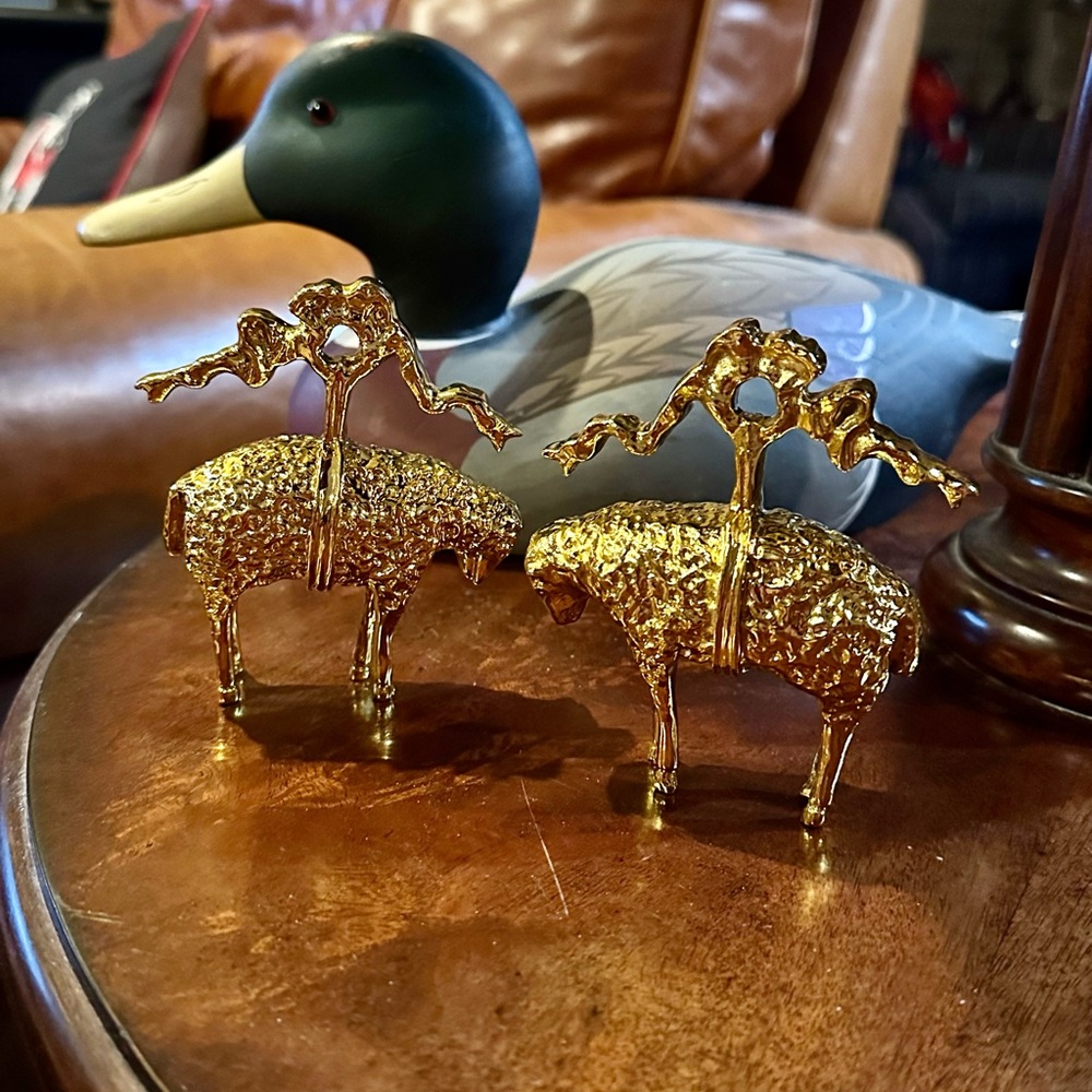 BROOKS BROTHERS Pair of Golden Fleece Gold Colored Resin Christmas Ornaments